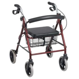 Guruló járókeret, kosárral, ülőkével, fékes 