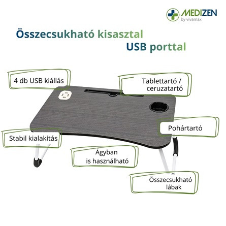 Univerzális összecsukható kisasztal USB porttal