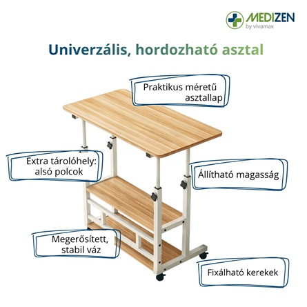 Univerzális asztal állítható magassággal és polcokkal